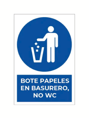 Bote papel en basurero, no wc