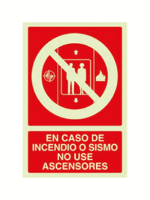 En caso de incendio o sismo no use ascensor