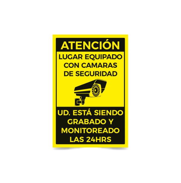 Señalética atención lugar equipado con cámaras