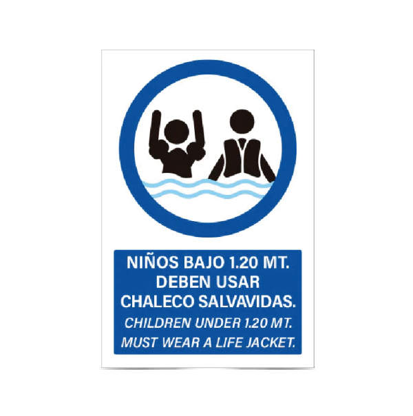 Niños bajo 1.20 MT. debe usar chaleco salvavidas