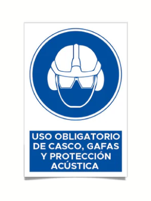 Uso obligatorio de casco, gafas y protección acústica